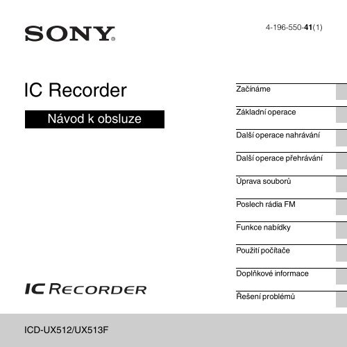 Sony ICD-UX513F - ICD-UX513F Consignes d&rsquo;utilisation Tch&egrave;que