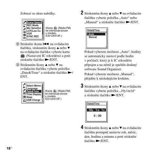 Sony ICD-UX513F - ICD-UX513F Consignes d&rsquo;utilisation Tch&egrave;que