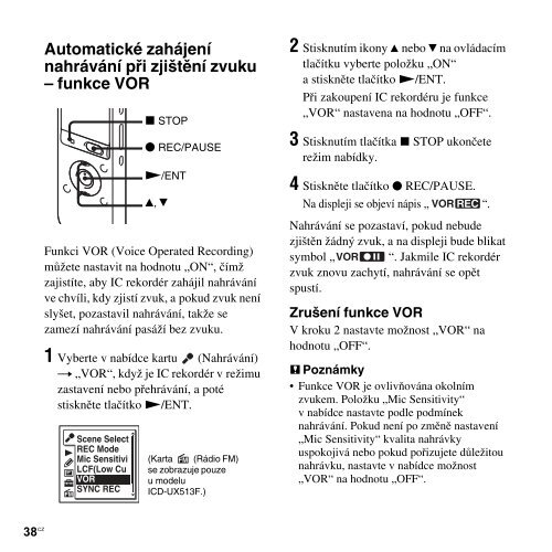 Sony ICD-UX513F - ICD-UX513F Consignes d&rsquo;utilisation Tch&egrave;que