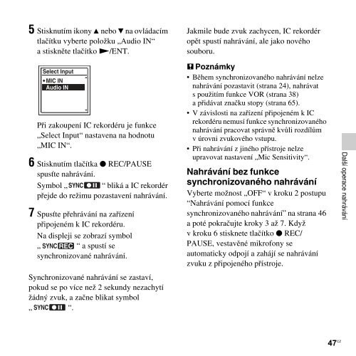 Sony ICD-UX513F - ICD-UX513F Consignes d&rsquo;utilisation Tch&egrave;que