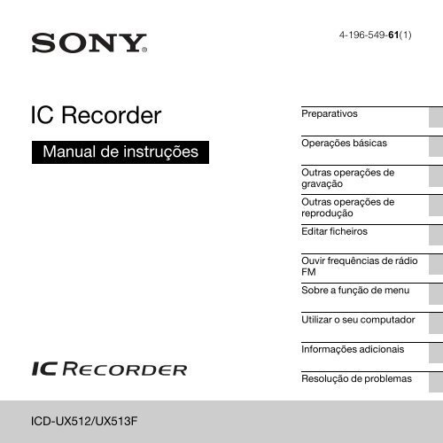 Sony ICD-UX513F - ICD-UX513F Consignes d&rsquo;utilisation Portugais