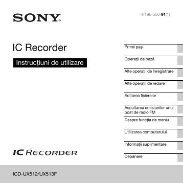 Sony ICD-UX513F - ICD-UX513F Consignes dâutilisation Roumain
