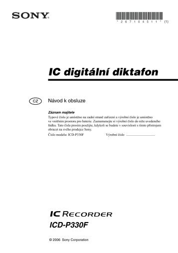 Sony ICD-P330F - ICD-P330F Consignes dâutilisation TchÃ¨que