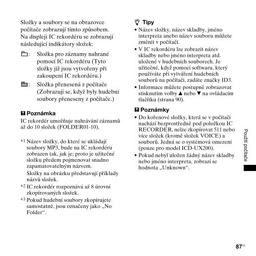 Sony ICD-UX200 - ICD-UX200 Consignes d&rsquo;utilisation Tch&egrave;que