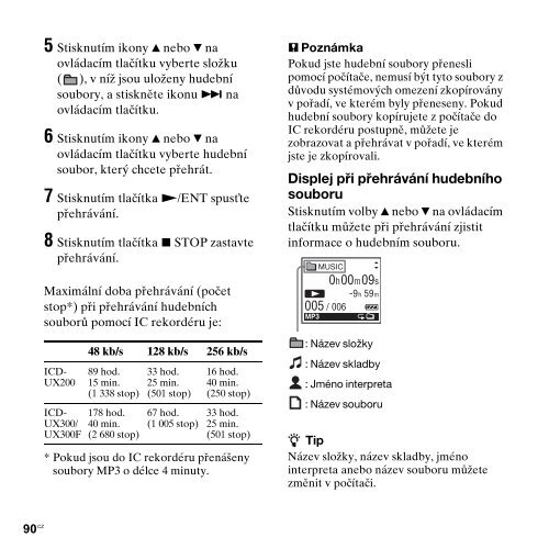 Sony ICD-UX200 - ICD-UX200 Consignes d&rsquo;utilisation Tch&egrave;que