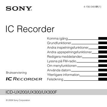 Sony ICD-UX200 - ICD-UX200 Consignes dâutilisation SuÃ©dois