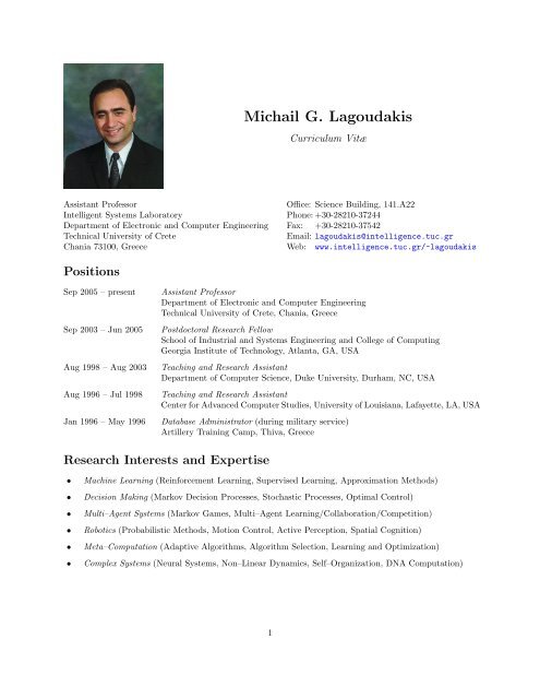 Michail G. Lagoudakis Curriculum Vitæ - Intelligent Systems ...