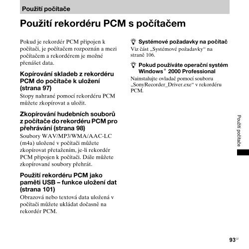 Sony PCM-M10 - PCM-M10 Consignes d&rsquo;utilisation Tch&egrave;que