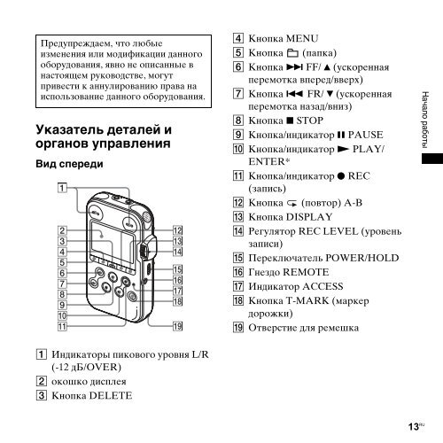 Sony PCM-M10 - PCM-M10 Consignes d&rsquo;utilisation Russe