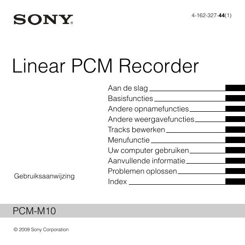 Sony PCM-M10 - PCM-M10 Consignes d&rsquo;utilisation N&eacute;erlandais