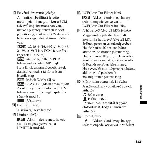 Sony PCM-M10 - PCM-M10 Consignes d&rsquo;utilisation Hongrois