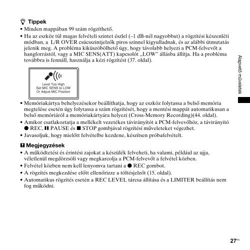 Sony PCM-M10 - PCM-M10 Consignes d&rsquo;utilisation Hongrois