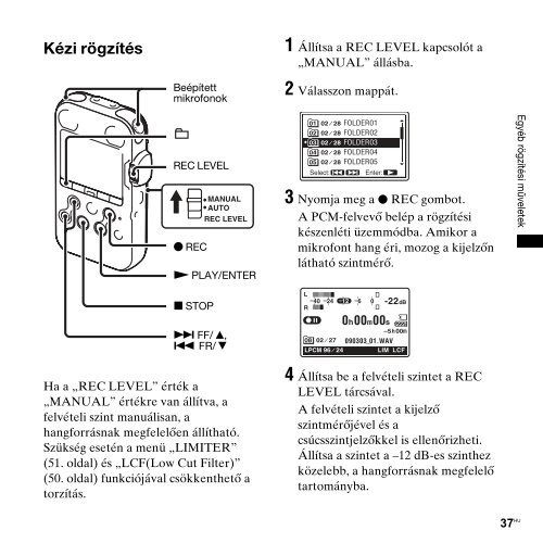 Sony PCM-M10 - PCM-M10 Consignes d&rsquo;utilisation Hongrois