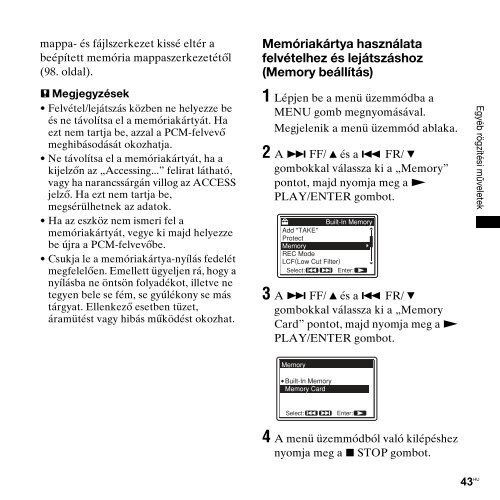 Sony PCM-M10 - PCM-M10 Consignes d&rsquo;utilisation Hongrois