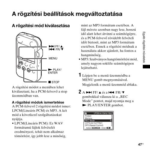 Sony PCM-M10 - PCM-M10 Consignes d&rsquo;utilisation Hongrois