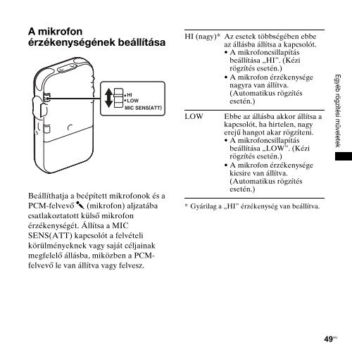 Sony PCM-M10 - PCM-M10 Consignes d&rsquo;utilisation Hongrois