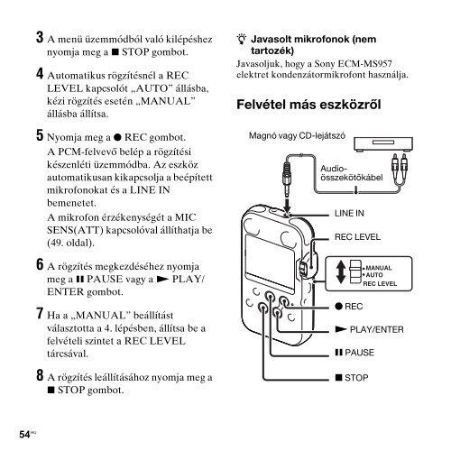Sony PCM-M10 - PCM-M10 Consignes d&rsquo;utilisation Hongrois