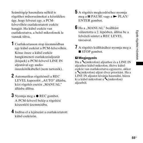 Sony PCM-M10 - PCM-M10 Consignes d&rsquo;utilisation Hongrois