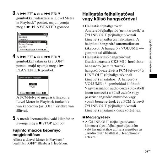 Sony PCM-M10 - PCM-M10 Consignes d&rsquo;utilisation Hongrois