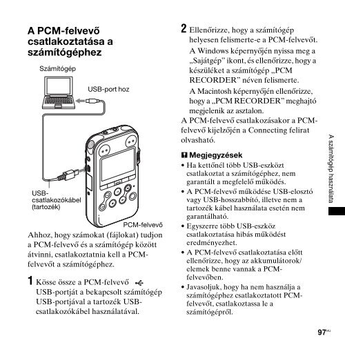 Sony PCM-M10 - PCM-M10 Consignes d&rsquo;utilisation Hongrois