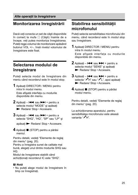 Sony ICD-BX800 - ICD-BX800 Mode d'emploi Roumain