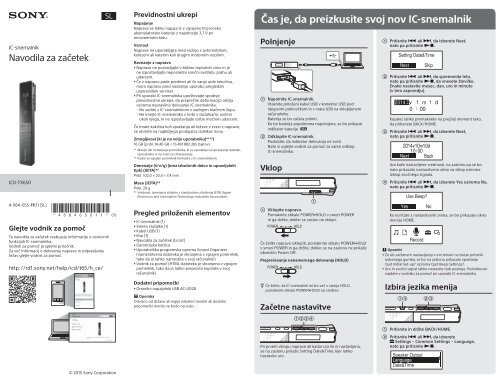 Sony ICD-TX650 - ICD-TX650 Guide de mise en route Slov&eacute;nien