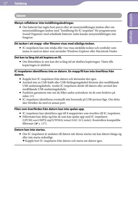 Sony ICD-UX522F - ICD-UX522F Consignes d&rsquo;utilisation Su&eacute;dois