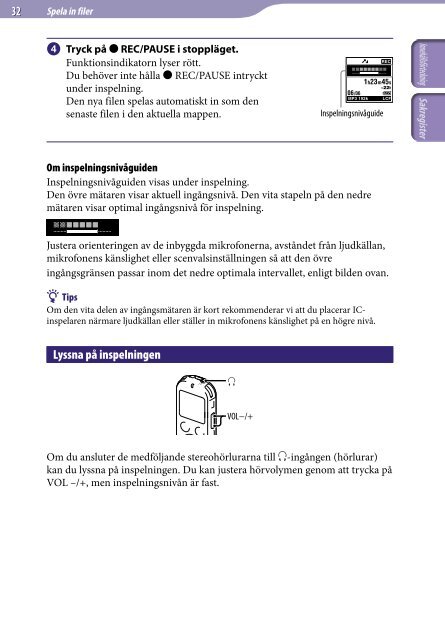 Sony ICD-UX522F - ICD-UX522F Consignes d&rsquo;utilisation Su&eacute;dois