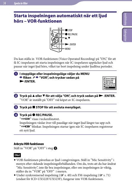 Sony ICD-UX522F - ICD-UX522F Consignes d&rsquo;utilisation Su&eacute;dois