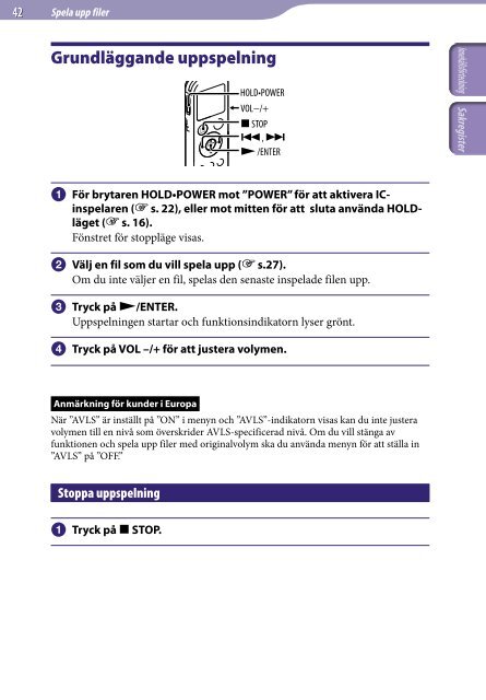 Sony ICD-UX522F - ICD-UX522F Consignes d&rsquo;utilisation Su&eacute;dois