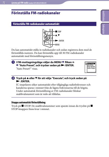 Sony ICD-UX522F - ICD-UX522F Consignes d&rsquo;utilisation Su&eacute;dois