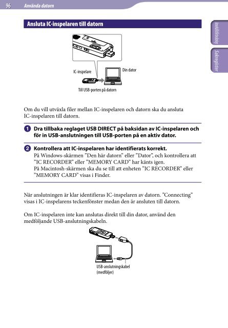 Sony ICD-UX522F - ICD-UX522F Consignes d&rsquo;utilisation Su&eacute;dois