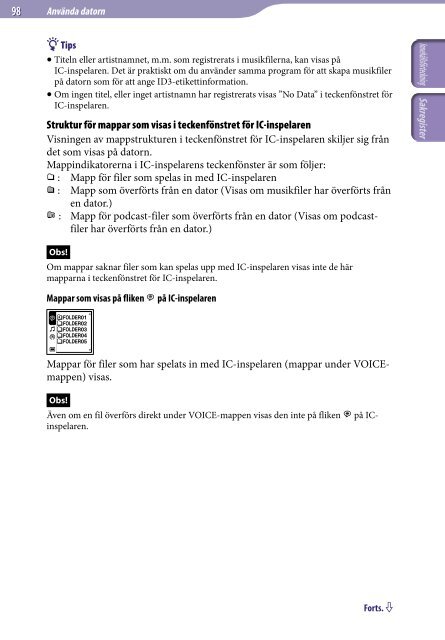 Sony ICD-UX522F - ICD-UX522F Consignes d&rsquo;utilisation Su&eacute;dois