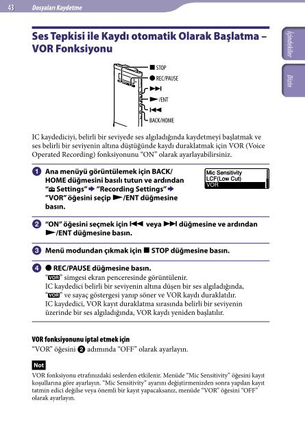 Sony ICD-TX50 - ICD-TX50 Consignes d&rsquo;utilisation Turc