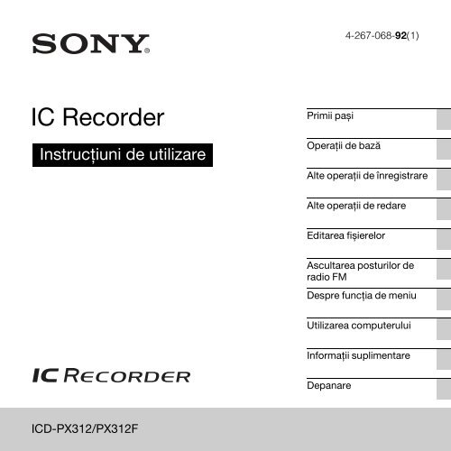 Sony ICD-PX312 - ICD-PX312 Consignes d&rsquo;utilisation Roumain
