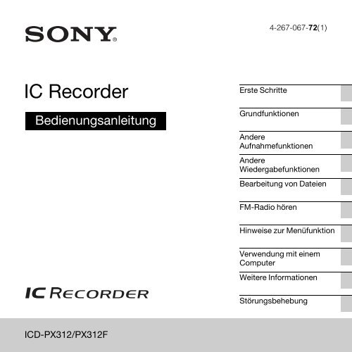 Sony ICD-PX312 - ICD-PX312 Consignes d&rsquo;utilisation Allemand