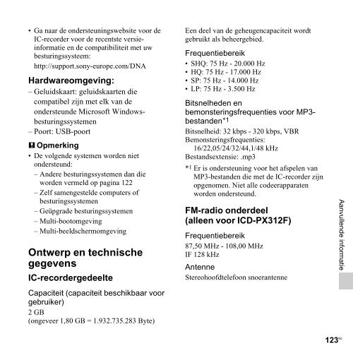 Sony ICD-PX312 - ICD-PX312 Consignes d&rsquo;utilisation N&eacute;erlandais