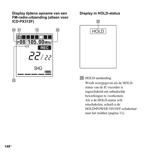 Sony ICD-PX312 - ICD-PX312 Consignes d&rsquo;utilisation N&eacute;erlandais