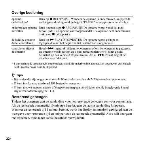 Sony ICD-PX312 - ICD-PX312 Consignes d&rsquo;utilisation N&eacute;erlandais