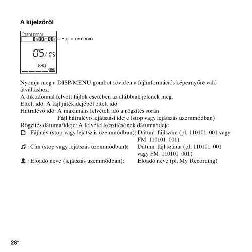 Sony ICD-PX312F - ICD-PX312F Consignes d&rsquo;utilisation Hongrois