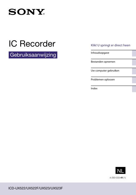 Sony ICD-UX522 - ICD-UX522 Consignes d&rsquo;utilisation N&eacute;erlandais