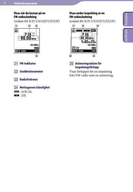 Sony ICD-UX522 - ICD-UX522 Consignes d&rsquo;utilisation Su&eacute;dois