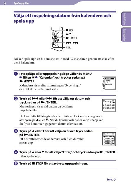 Sony ICD-UX522 - ICD-UX522 Consignes d&rsquo;utilisation Su&eacute;dois