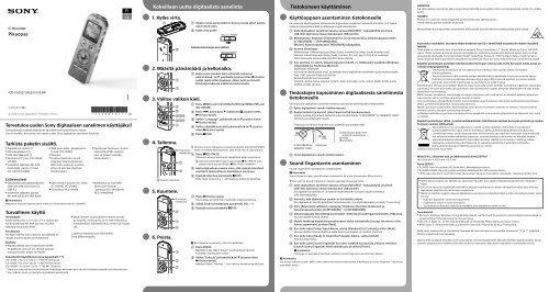 Sony ICD-UX532 - ICD-UX532 Guide de mise en route Finlandais