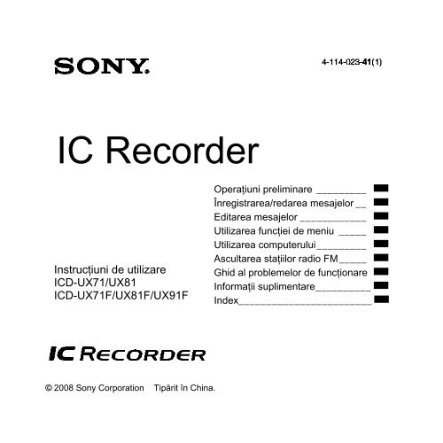 Sony ICD-UX71 - ICD-UX71 Mode d'emploi Roumain