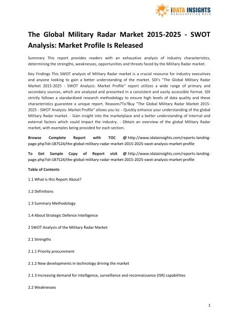 The Global Military Radar Market 2015 2025 Swot Analysis
