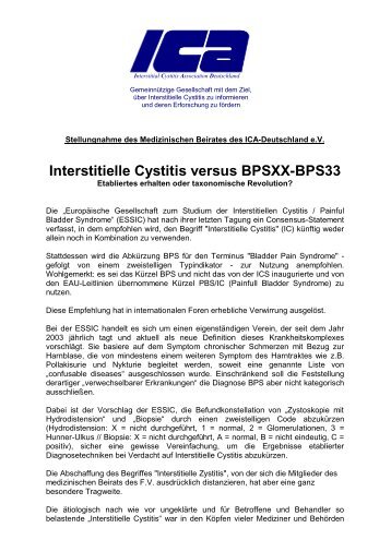 Interstitielle Cystitis versus BPSXX-BPS33 - ICA-Deutschland e.V.