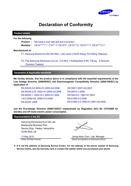 Samsung C108stf C108stf Xen D Eacute Claration De Conformit Eacute 0 88 Mb Pdf Anglais