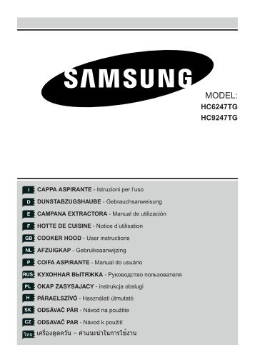 Samsung Hotte 90 cm 703 m3/h 3 vitesses HC9247TG (HC9247TG/XEF ) - Manuel de l'utilisateur 0.23 MB, pdf, Anglais