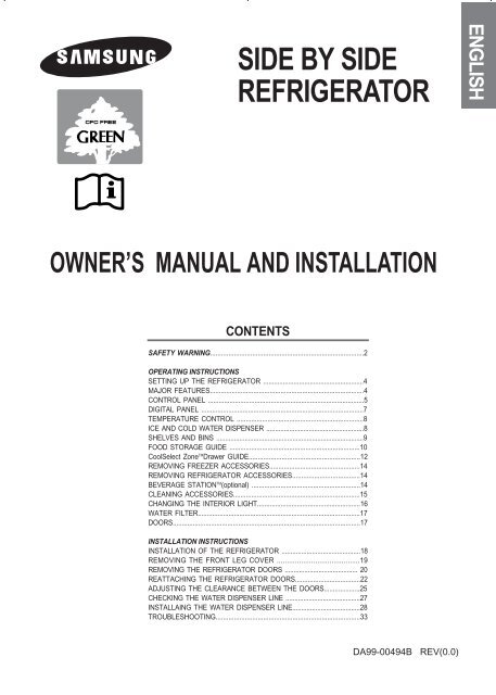 Samsung Rs21jlbg Rs21jlbg1 Xef Manuel De L Utilisateur 2 13 Mb Pdf Anglais